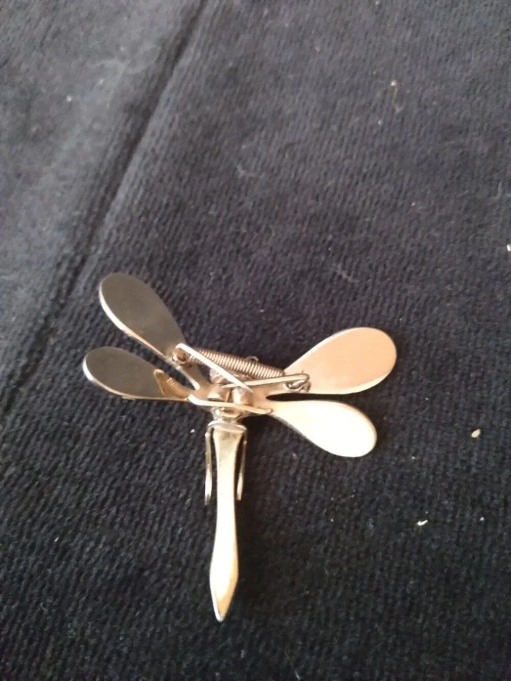 Vintage Gold Tone & Enamel Dragon Fly Brooch & Silver Tone Butterfly Hairclip